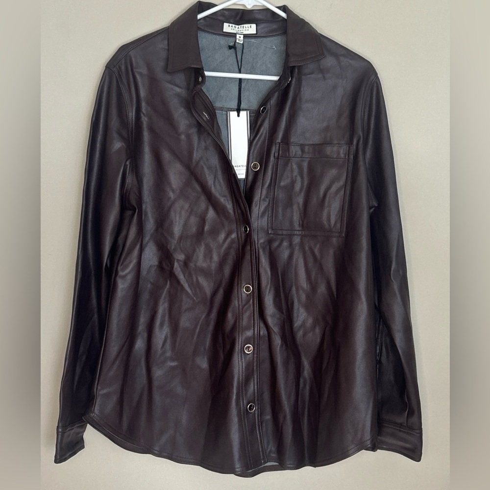 Bagatelle Collection Ny Faux Leather Coat Brown Womens M Poly Lining Stylish